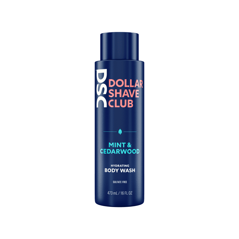 Dollar Shave Club Whole Body Wash Mint Cedarwood against blank backdrop.